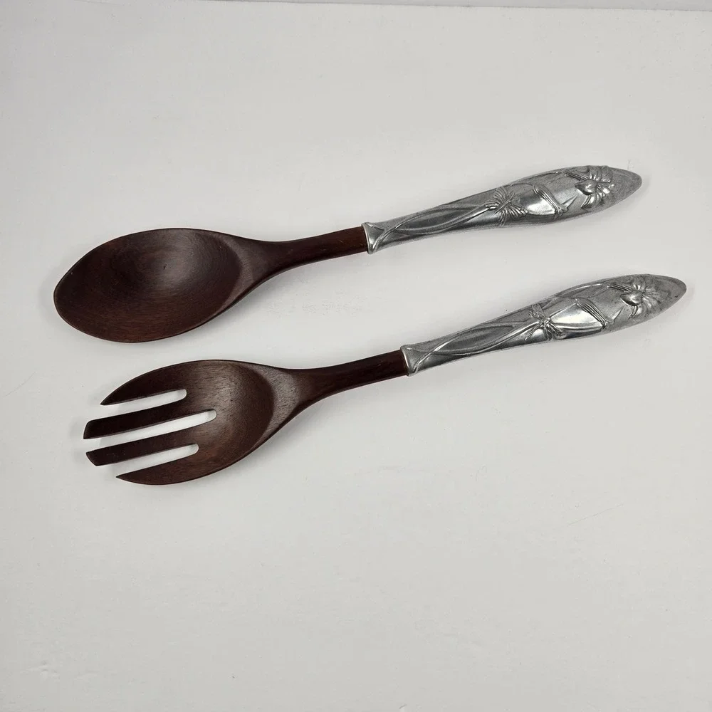 Vintage Lenox Dragonfly Wood Salad Serving Spoon Fork Set Art Nouveau 14